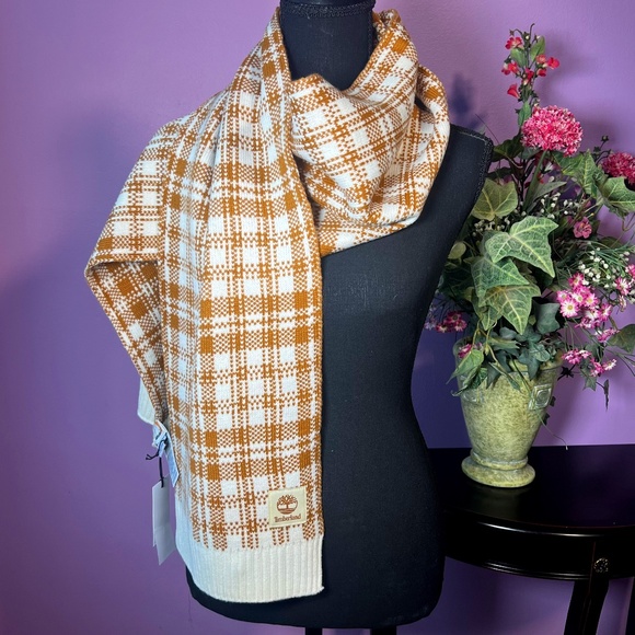 TIMBERLAND Digital Plaid Brown/Orange & White Scarf - Warm Winter Gear NWT - Picture 1 of 8